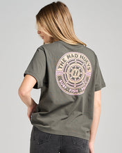 Load image into Gallery viewer, Charcoal Hueys Ship Wheel Ladies Tee