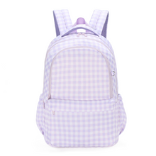 Load image into Gallery viewer, Lilac Gingham Campus School Backpack