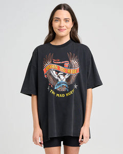 BORN TO RIDE WOMENS OVERSIZED SS TEE