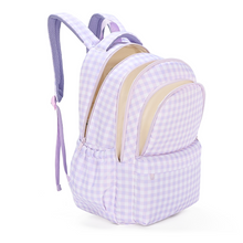 Load image into Gallery viewer, Lilac Gingham Campus School Backpack
