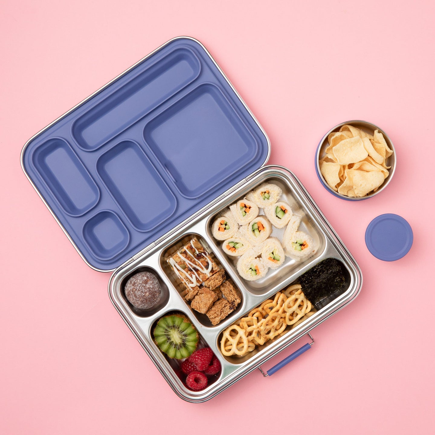 Five Compartment Leakproof Stainless Steel Lunch Box (Indigo silicone seal)